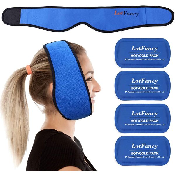 LotFancy Ice Heat Pack for Injuries Reusable for Kids Adults, Adjustable 4 Gel Hot Cold Compress, for Wisdom Tooth Pain Relief, Tmj Pain, Sciatica, Migraines, Headaches, Toothache, Neck, Face, Jaw