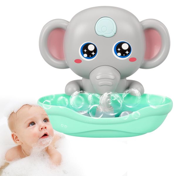 Bath Toys, Elephant Bath Bubble Maker with Music, Magnetic Charging Bubble Machine, Bath Toys for Toddlers 1-3, Toddler Bathtub Toys, Birthday for 1 2 3 4 5 Years Old Boys Girls (Grey)