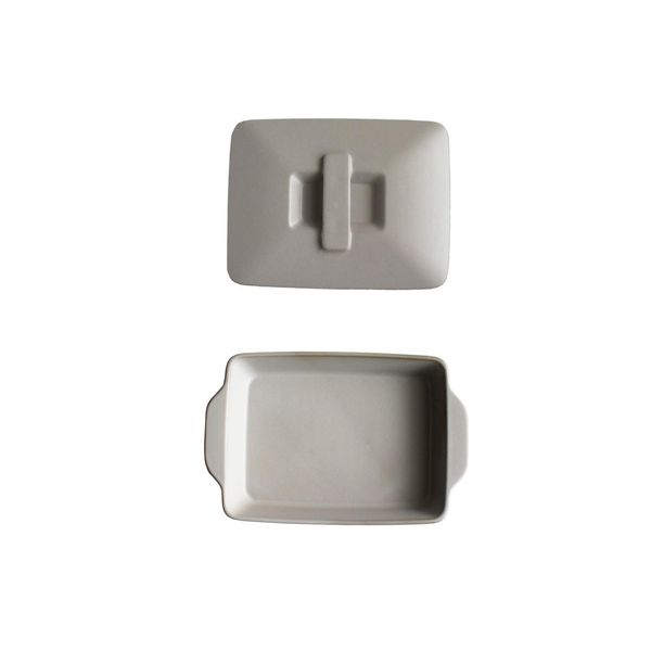 LOLO | Thechef | Bake Dish | Bake Pan | Porcelain | Made in Japan | Heat Resistant | Direct Fire | (S Flat + Lid Warm Gray) |