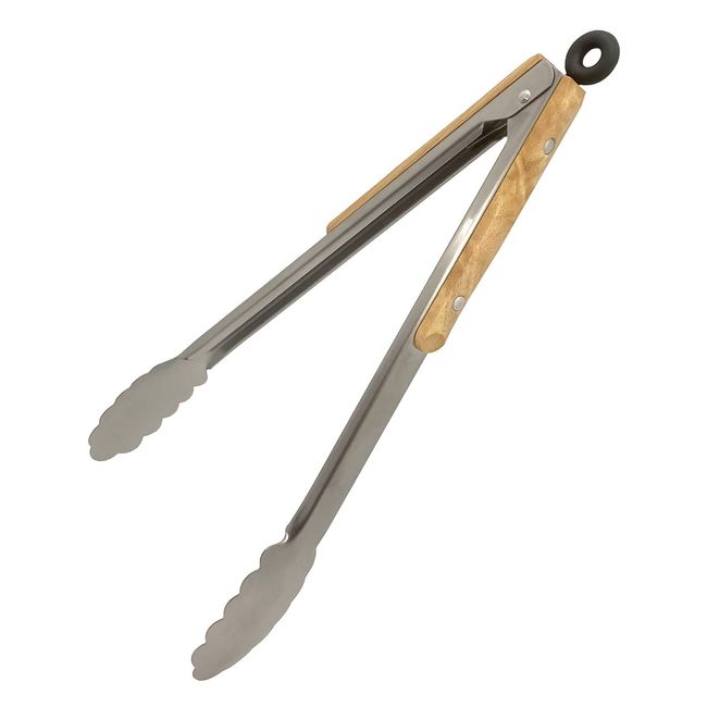 SD-TG12 Outdoor BBQ Tongs, Wood Grip, Stainless Steel, Stopper, 13.8 inches (35 cm)