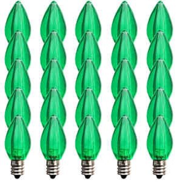 EZLS C7 Green LED Bulbs - Box of 25 Smooth Lens Green Transparent C7 Replacement Bulbs