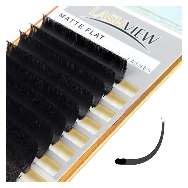 LASHVIEW Eyelash Extensions,Ellipse Flat Eyelash Extensions 0.15mm C Curl 11mm,Mink Black,Individual Lashes,Super Matte Extremely Soft Professional Salon Use