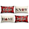 AVOIN Buffalo Plaid Believe Joyful Home Snow Throw Pillow Cover, 12 x 20 Inch Christmas Winter Holiday Snowflake Cushion Case Decoration for Sofa Couch Set of 4