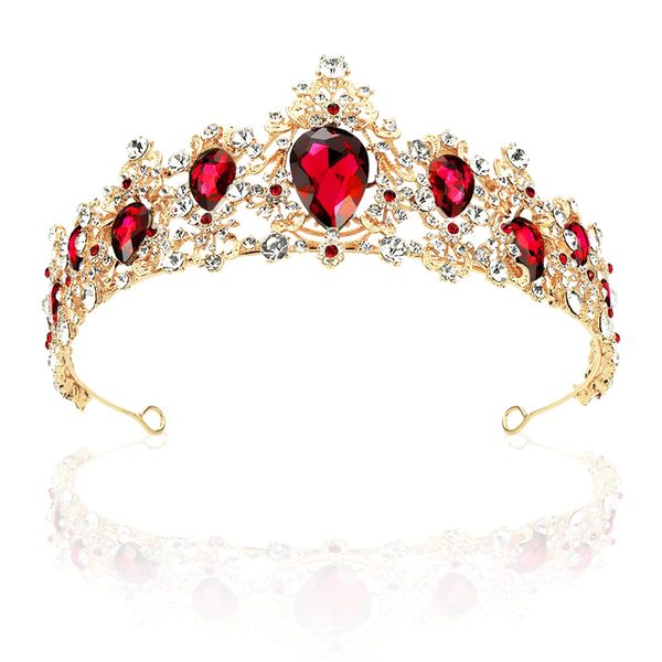 FERCAISH Vintage Strass Kristall Krone, Royal Crystal Tiara Blaue Hochzeitskrone für Bräute, Haarschmuck für Weihnachten/Fotografie/Party, Prinzessin Strass Krone für Frauen (RED)