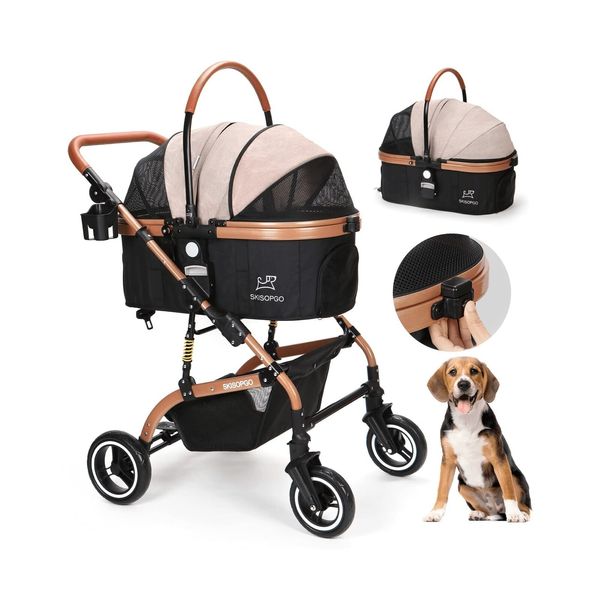 SKISOPGO 3-in-1 Pet Strollers for Small Medium Dogs Cat with Detachable Carri...