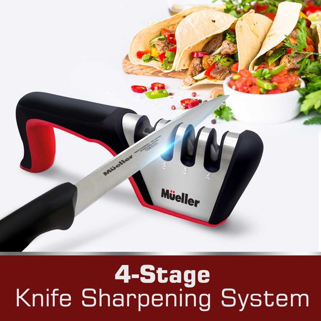 Knife Sharpeners, Best 4 in 1 Manual Kitchen Knives & Scissor Sharpeners, 4  - Stage Knife Sharpening System with Diamond Steel, Ceramic Stone