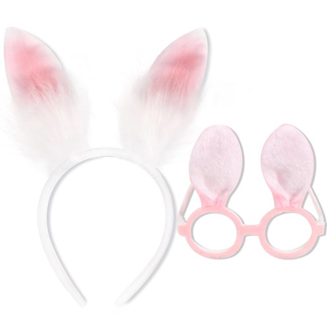 Ardorchid Easter Bunny Ears Headband and Glasses Frame Set Cute Rabbit Ears Hair Accessories Easter Party Favor Decorations Photo Booth