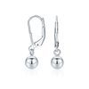 Simple Basic Dangling Lever back Round Bead Ball Drop Earrings For Women .925 Sterling Silver 8MM