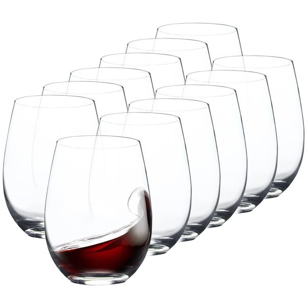 FAWLES Stemless Wine Glasses Set of 12, 15 Ounce Smooth Rim Standard Wine Glass Tumbler for Red, White Wine, Dishwasher Safe