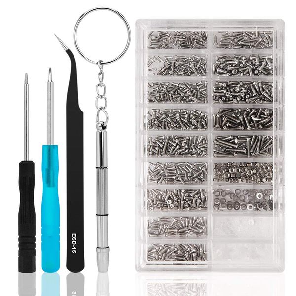 Machine Screw Kit, 1,100 Pieces, Machine Screw Set, Repair Kit, Glasses, Watches, Toys, Computer Screws & Nuts Set, Small Screws, Parts, Nuts, Flat Washers, Stainless Steel, Glasses Repair, Wrist