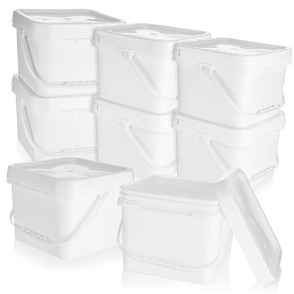 Mifoci 10 Pcs 2 Gallon Bucket 68 Mil Square Bucket Plastic Buckets with White