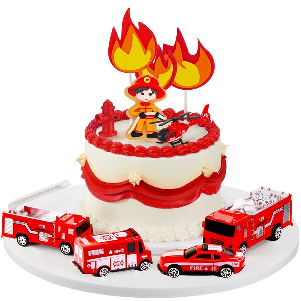 15 Pieces Fire Truck Cake topper Fireman Cake Topper Firetruck Birthday Decorations for Fireman Fire Trucks Birthday Party Cake Decoration Supplies