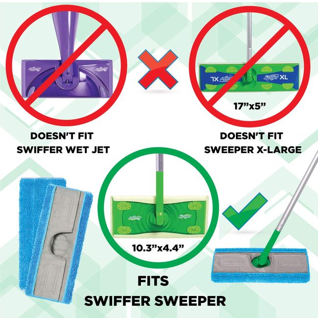 Reusable Floor Mop Pads - Swiffer Wet Jet Compatible Refills 2 Pack -  Machine Washable, 12-inch Microfiber Mop Swiffer Wet Pads - Eco-Friendly