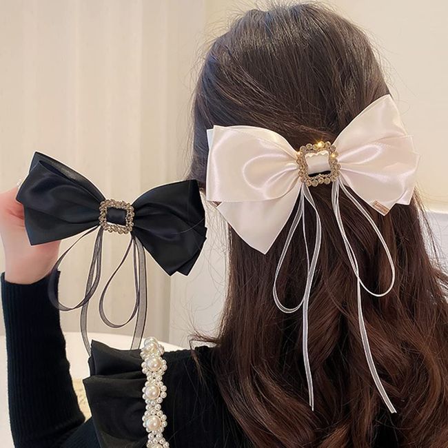 Wiwpar Bow Hair Clips for Women Satin Bow Hair Clip Soft Women Bow Barrettes (White)