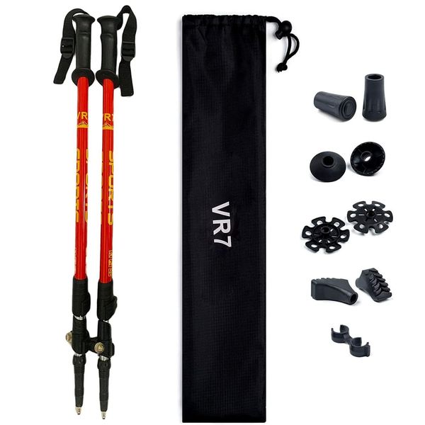 VR7 Folding Hiking Sticks For Women Nordic Walking Poles Men Lightweight Trekking Poles Pack of 2 Foldable Walking Sticks For Ladies with Rubber Tips Backpacking Camping Accessories