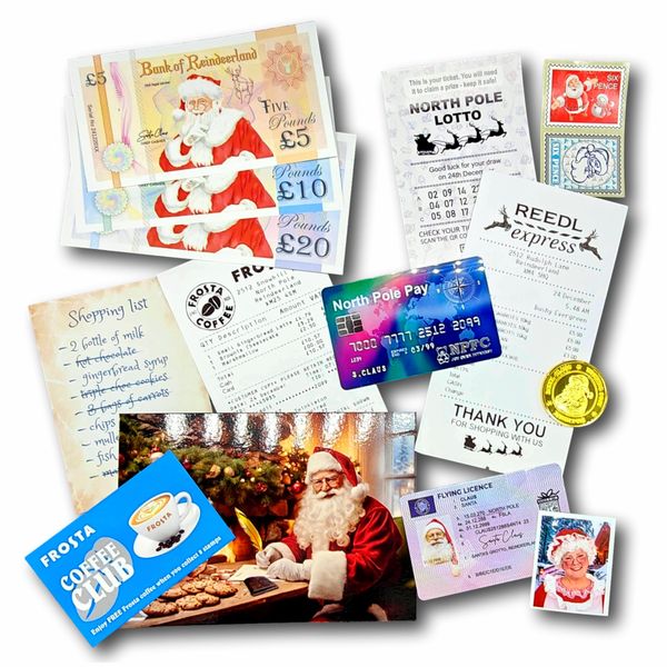 KateCreate Santa's Lost Wallet Content (Money, Flying Licence, Paying Card, Receipt, Mrs Clauses Photo, North Pole Stamps, lotto Coupon)