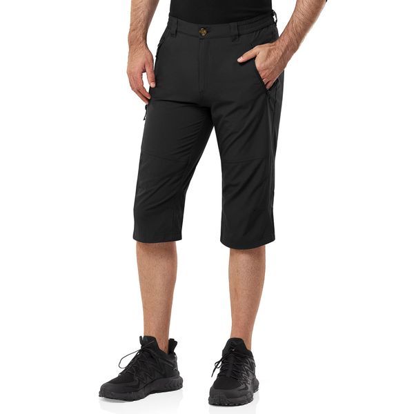 33,000ft Herren 3/4 Hose Cargo Shorts Kurze Wanderhose Stretch Leichte Radhose Sommer Capri Dreiviertel Hose Outdoor Shorts UPF 50+ mit Viele Taschen für Wandern Laufen Radfahren Schwarz XL