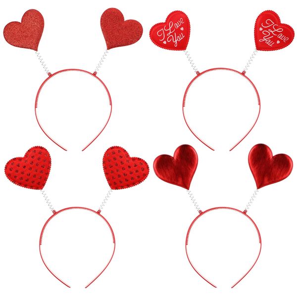 Beaupretty 4PCS Heart Headbands Red Sequin Headpiece Cupid Head Boppers Headbands Valentines Day Accessories for Party Props