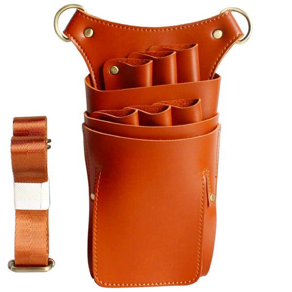Ailunate Scissor Case Scissor Bag Hairdresser Trimmer Florist 6 Shoulder Stool Leather (Brown)