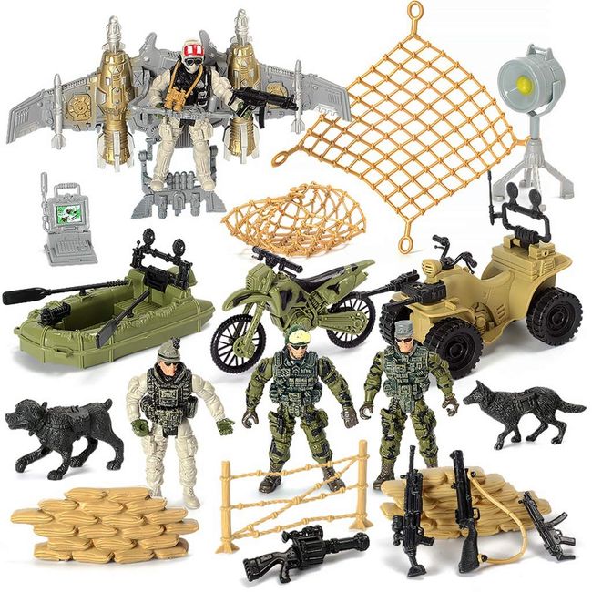 US Army Men Action Figures Play Set,Toy Soldiers with Military Weapons Accessories for Kids Boys