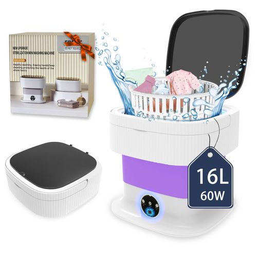 Portable Washing Machine, 60W Mini Washer and Dryer, 16L Folding Lavadora Portatil, Small Collapsible Clothes Laundry with Spin for Underwear, Baby Clothes, Socks（Purple)