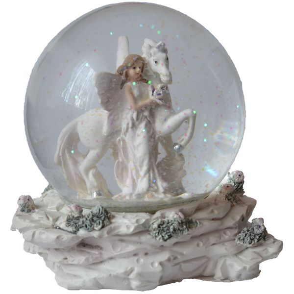 Mica Globe / Snow Globe with Elf on Unicorn Standing