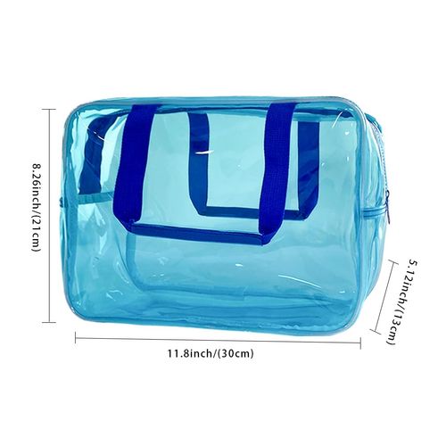 TotePrint PVC Sky Blue Pure Color Transparent Gift Pouch Wash Travel Makeup Cosmetic Bag with Handle for Travel Bathroom Toiletry Organizer (Sky Blue)