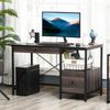Freestanding Wood Grain PC Desk with 2 Drawers and Open Shelving, Black/Walnut