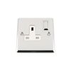 A5 Single Socket 1 Gang Polished Chrome - Classic - White Insert Metal Rocker Switch - 13 Amp