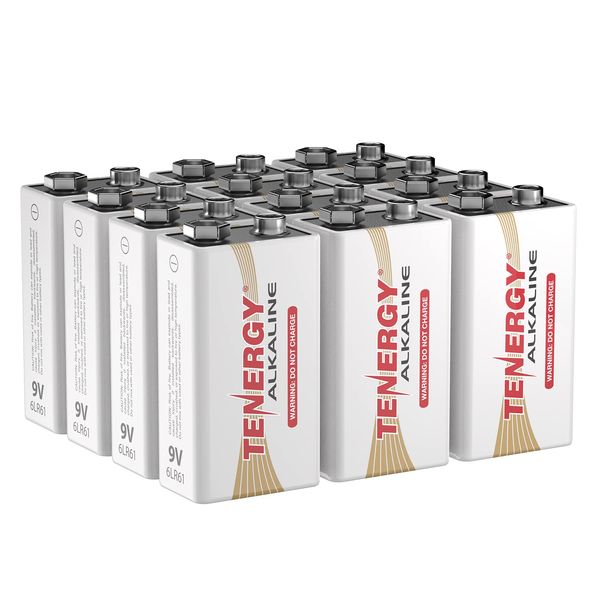 Tenergy 6LR61 9V Alkaline Battery, Non-Rechargeable Battery for Smoke Alarms, Guitar Pickups, Microphones and More, 12 Pack