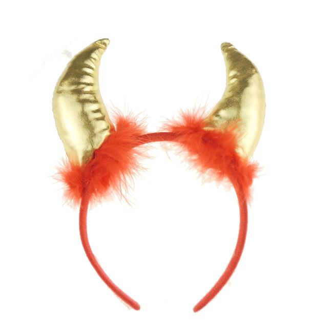 Womens Girls Mens Fancy Dress Up Party Role School Play Costume Hen Do Halloween Deely Deeley Bopper Animal Headband Hairband Hair Alice Band Goth Steampunk Satan Fluffy Devil Horns (Gold Red)