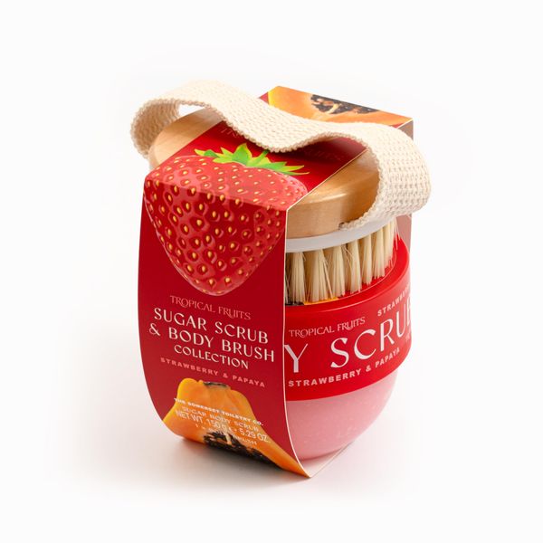 Tropical Fruits Gentle Exfoliating Sugar Scrub & Brush Strawberry and Papaya 150g