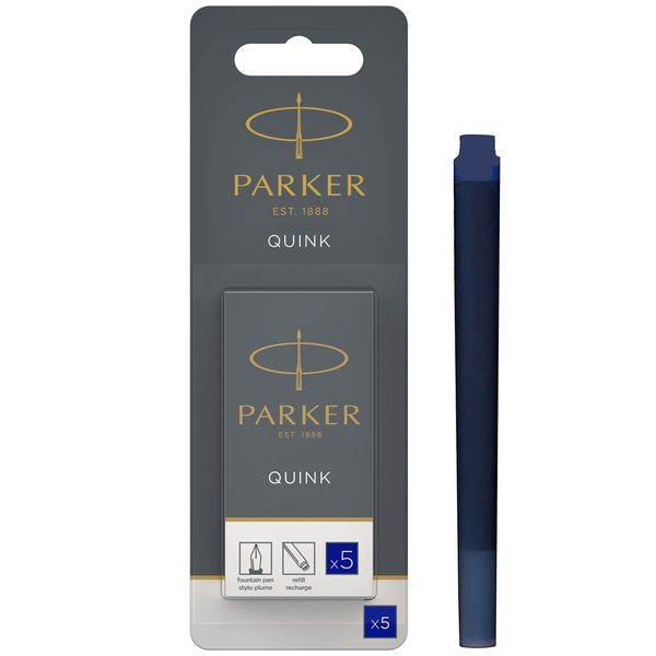 Parker Fountain Pen Ink Refill Cartridges | Long | Blue QUINK Ink | 5 Count (Blister)