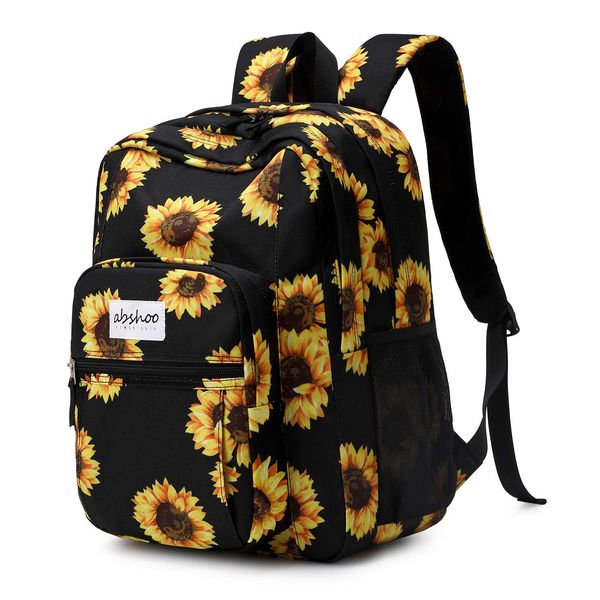 Abshoo Classical Basic Womens Sunflower School Backpack For College Teen Girls Water Resistant Bookbag (Sunflower Black)