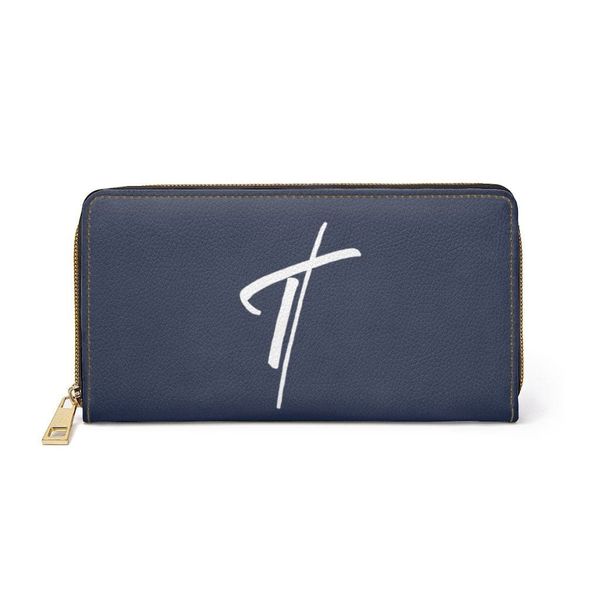 Womens Wallet, Zip Purse, Dark Blue & White Cross - One size