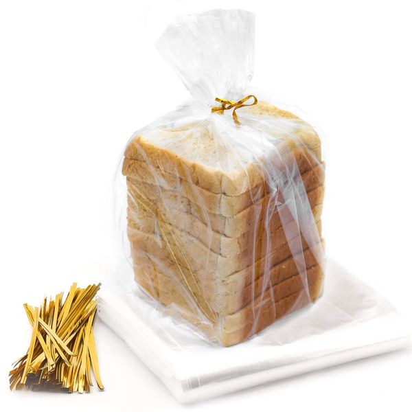 Mantah Bread Bags with Ties, Reusable, 50 Clear Bags and 50 Ties, Bread Bag For Homemade Bread And Bakery Loaf Adjustable Reusable