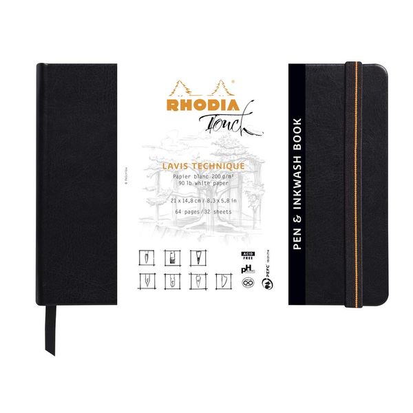 Rhodia Touch cf116126 Sketchbook, Drawing Paper, Pen & Ink, Wash Book, A5 Landscape (White Paper, Plain, Paper Weight 200g, 64 Pages)