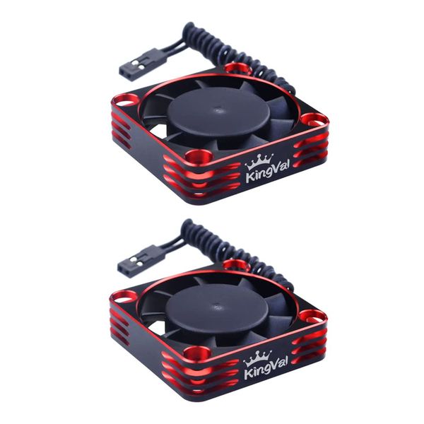 KingVal 2PCS 40x40mm Aluminum Cooling Fan 16000RPM Rapid Cooling for 1/10 1/8 4068 4092 4074 RC Car Brushless Motor (Red)