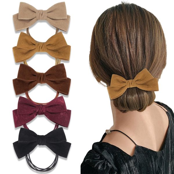 5Pcs Bow Scrunchies Velvet Bowknot Ponytail Holder Hair Ties Rubber Bands for Women Girls Hair Accessories Decoration