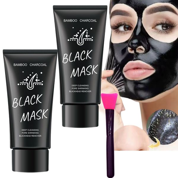 Nielies 2Pcs Blackhead Remover Mask 1 FREE Face Mask Brush, Peel Off Black Mask for Men and Women, Purifying Charcoal Face Mask for Deep Cleansing Blackheads,Pore Deep Cleansing Mask