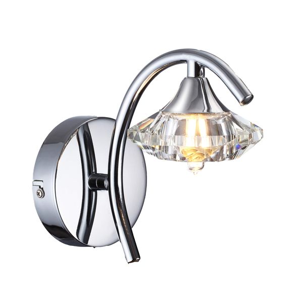 Modern 1 Light Polished Chrome and Crystal Wall Light with Switch