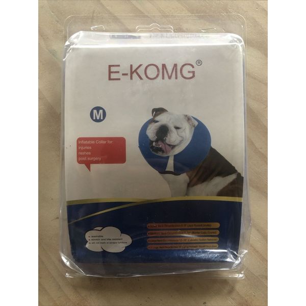 E-KOMG Dog Cone After Surgery, Protective Inflatable Collar Blue Size M 8”-12”