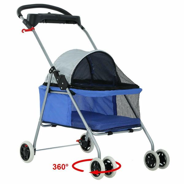 4 Wheels Posh Folding Waterproof Portable Travel Cat Dog Stroller w/ Cup Holder