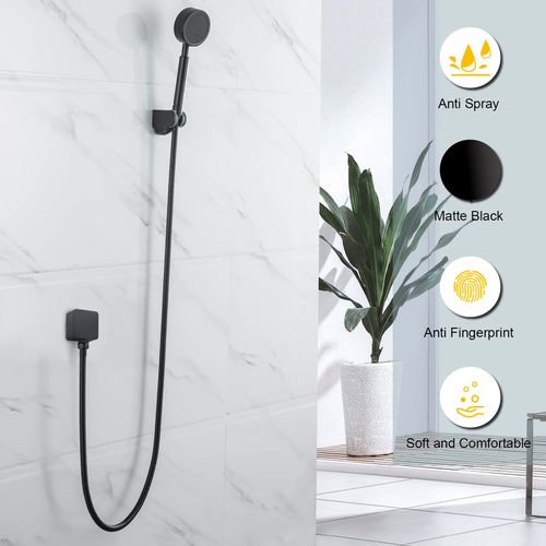DEOLER Matte Black Wall Supply Elbow for Hand Shower Brass Square Wall Mounted Shower Hose Connector 1/2" NPT Single Hole Fitting for Handheld Shower Head Bathroom Shower System Accessories, lyjtmb043