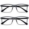 OPULIZE Ink Reading Glasses 2 Pack Large Rectangular Frame Transparent Grey Black Arm Spring Hinges Scratch Resistant Mens Womens RR4-7 +2.00