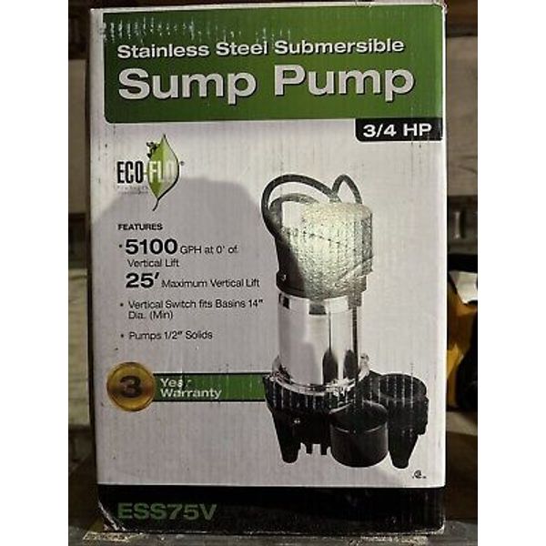 ECO-FLO 3/4 HP 5100 gph Stainless Steel submersible pump ESS75V