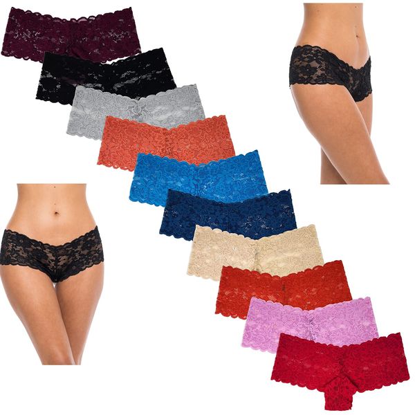 Sexy Basics Women's 10 Pack Lace Hipster Panties | Ultra Soft & Stretchy Hallowed Out Lace Seamless Panties (10 Pack - Assorted Grab Bag Solid Colors, Medium)