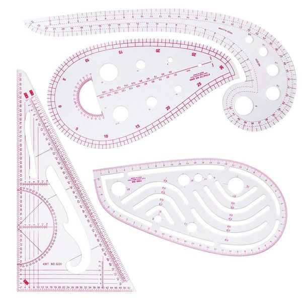 Sewing Ruler 4 Pcs Clothing Fashion Ruler Metric Ruler French Curve Ruler for Sewing Dressmaking Plastic Dress Curve Rulers Sewing Tools Pattern Design Drawing Template Tailor Tool for DIY Clothing