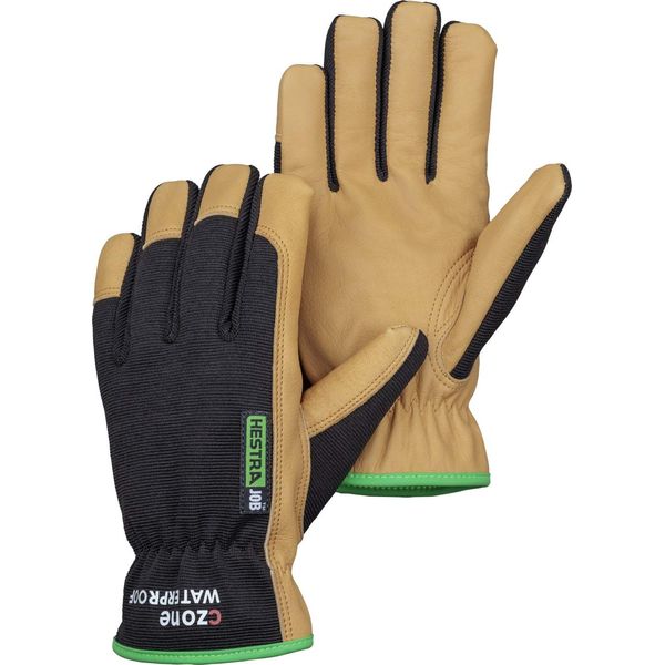 Hestra Work Gloves: Kobalt C-Zone Waterproof Leather Gloves, Black/Tan, 10