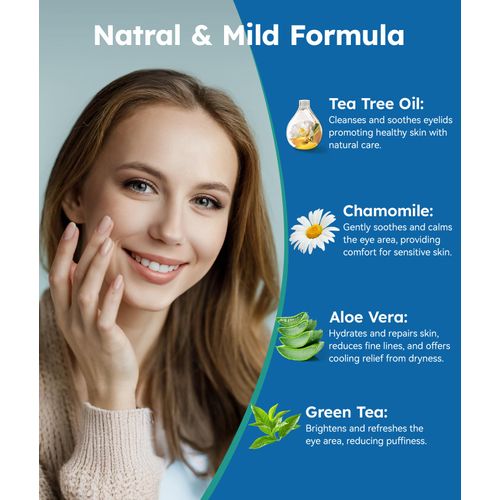 60-Count Eyelid Cleansing Wipes for Dry Eye & Blepharitis, tea tree oil Pre-Moistened Hypoallergenic EyeWipes for Sensitive Itchy Eyes, Individually Wrapped Eyelid Wipes Travel Essentials